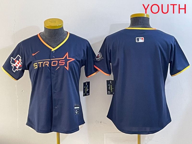 Youth Houston Astros Blank Drak Blue Three generations Joint Name 2025 Nike MLB Jersey style 2